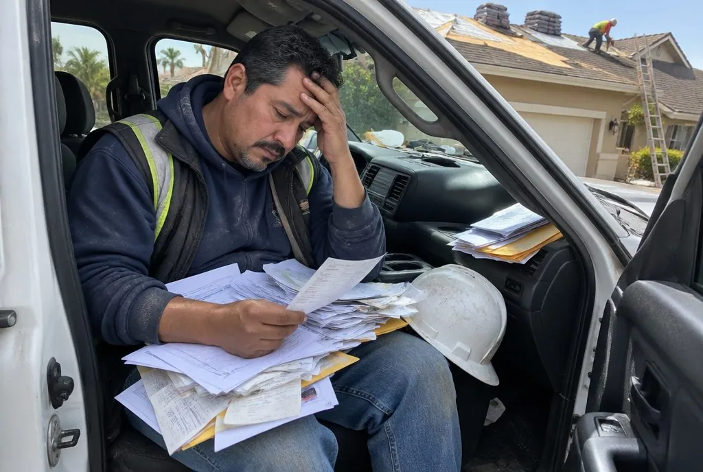 Contratista de roofing abrumado por el papeleo